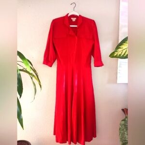 Vintage Georgiou Made In Cyprus Silk Puffed Sleeve 80s Preppy Collar Shirtdress